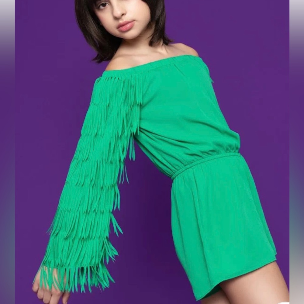 Green fringe romper